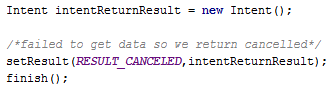 Returning the result. RESULT_CANCELLED