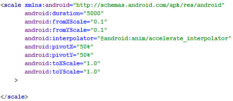 Android View animation scale Xml animation resource file