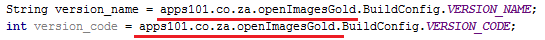 Android applicationId, versionCode and versionName buildConfig