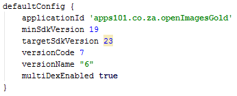 Android applicationId, versionCode and versionName defaultConfig