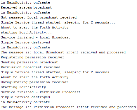 Broadcast Receivers logcat