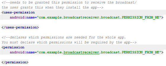 Broadcast Receiver permissions manifest