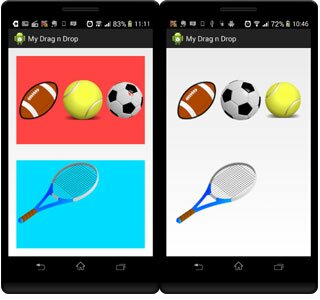 Android Drag and Drop tutorial screenshot