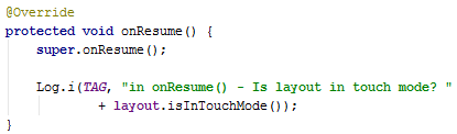 Android Touch Mode and focus onResume()