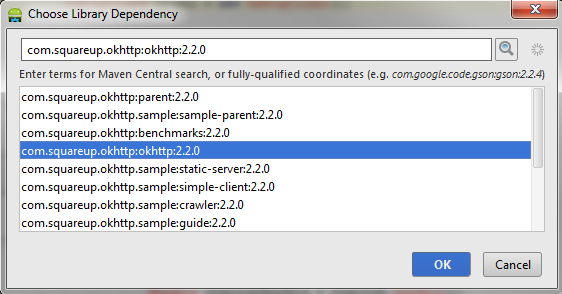 Android cloud connection OkHttp library dependency