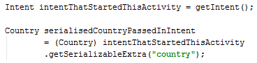 Android Serializable Country serializable create object getIntent