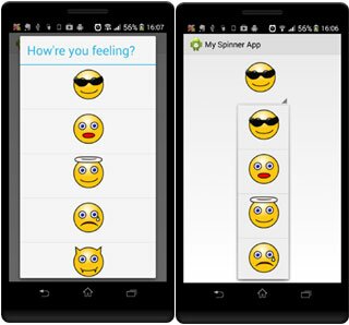 Android Spinner tutorial app screenshot Double