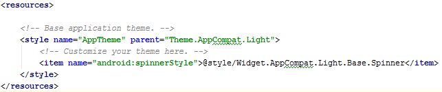 Android Spinner tutorial app Spinner theme style