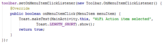 Android Toolbar extend toolbar Widget standalone setOnMenuItemClickListener()