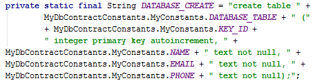 SQLiteOpenHelper onCreate() SQL string