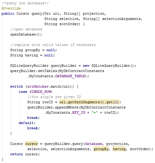 SQLite database query