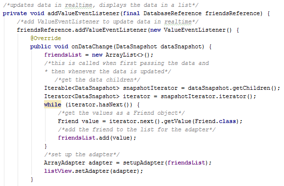 Firebase Realtime Database setup ValueEventListener()