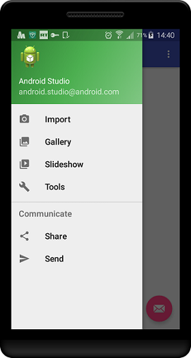 android material design navigation drawer screenshot