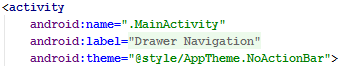 android material design navigation drawer tutorial no actionbar style androidmanifest.xml