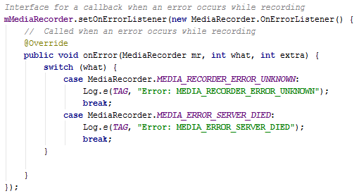 Android MediaPlayer and MediaRecorder OnErrorListener